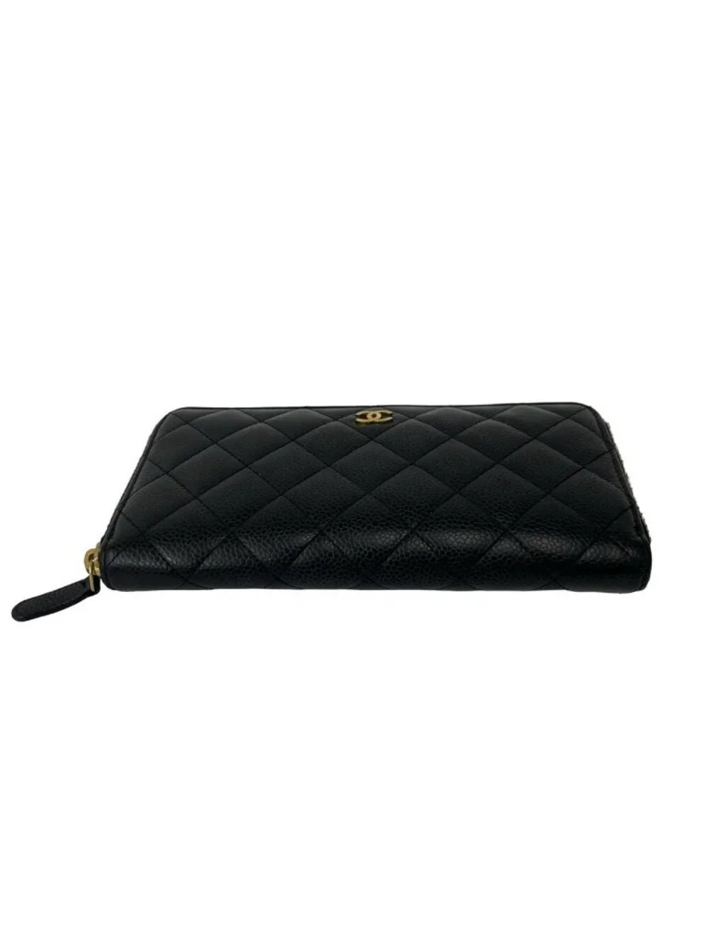 Chanel Quilted CC Logo Caviar Leather Wallet Black